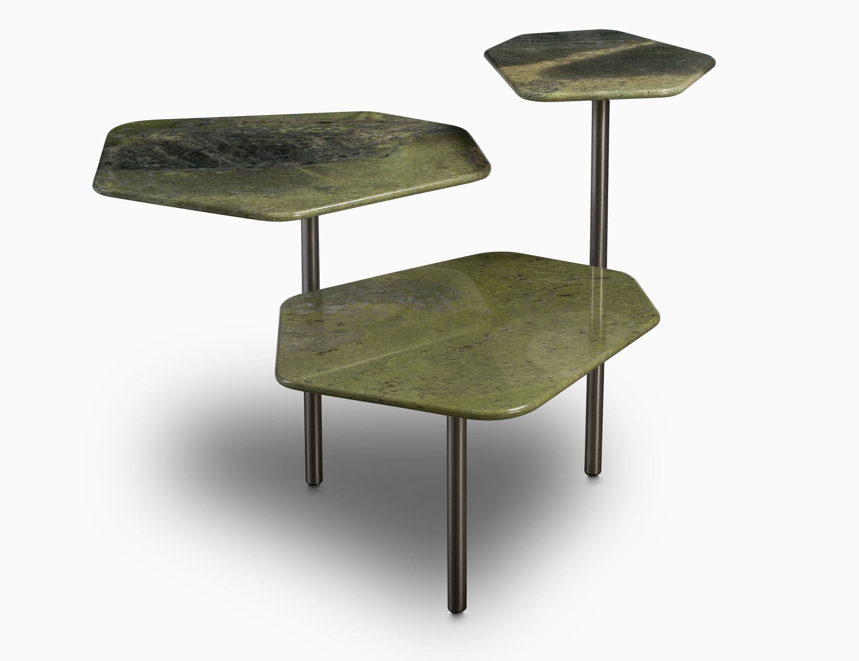 Molecole A contemporary Italian side table with grey Irish Green marble